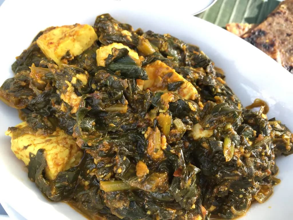 Paneer cooked with spinach and spices